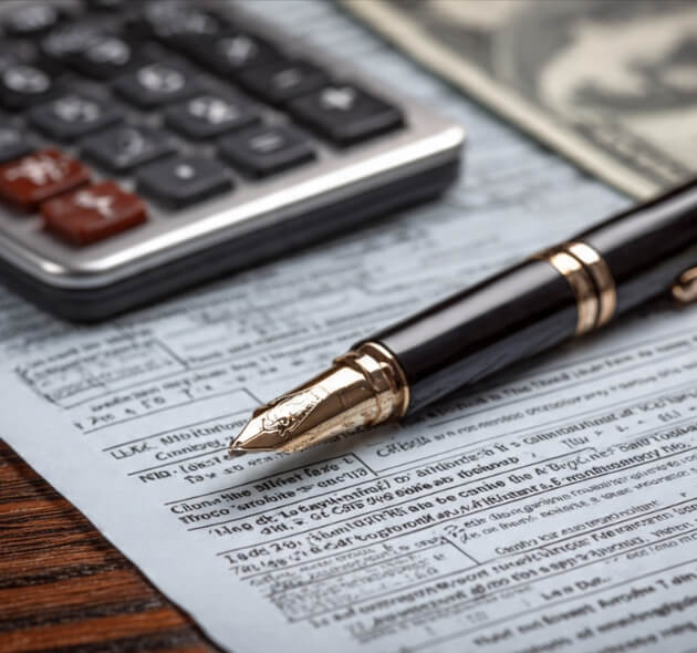 Organized financial documents prepared for a corporate tax return in Norcross office.