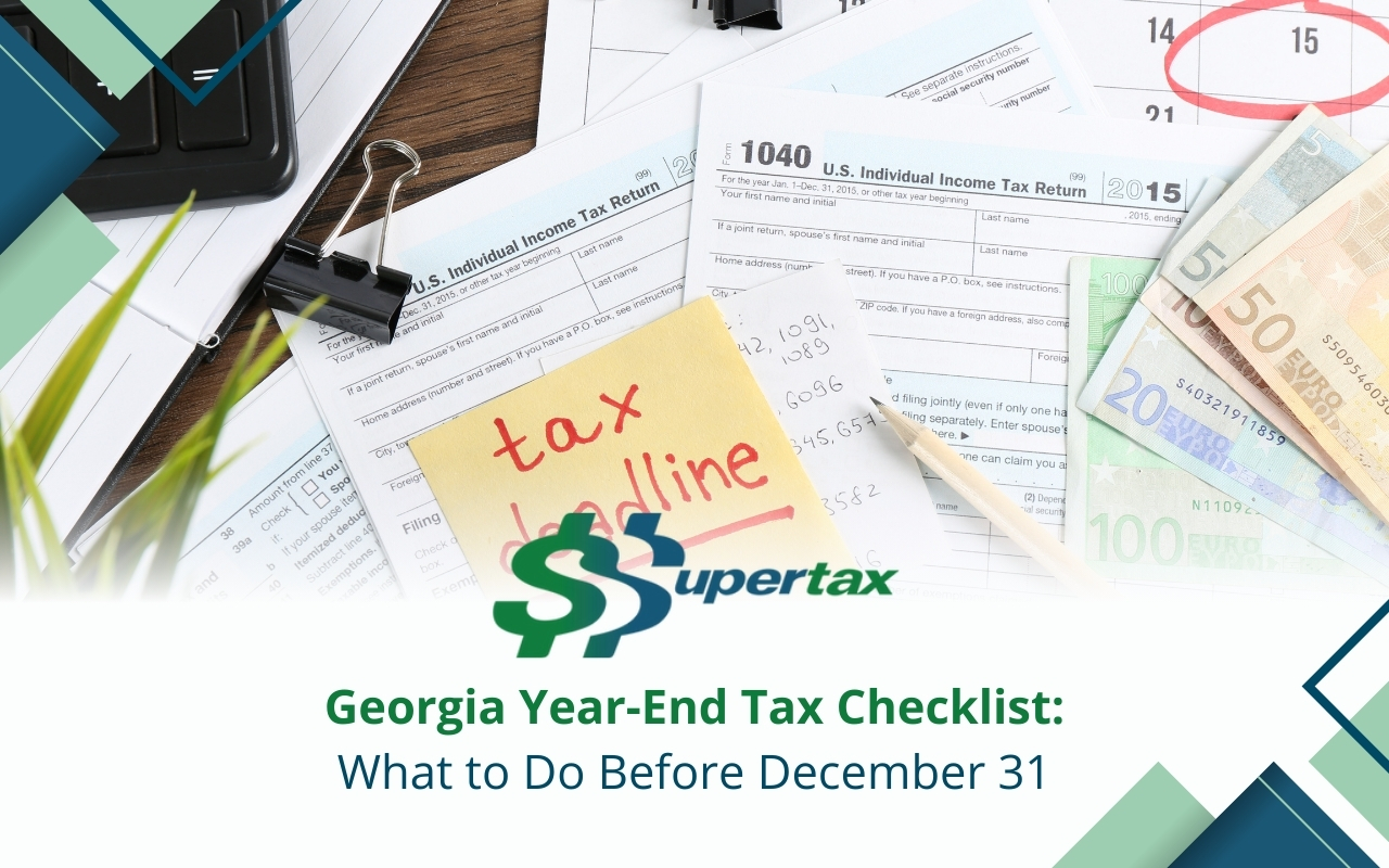 Calendar with key dates marked for a year-end tax checklist in Georgia